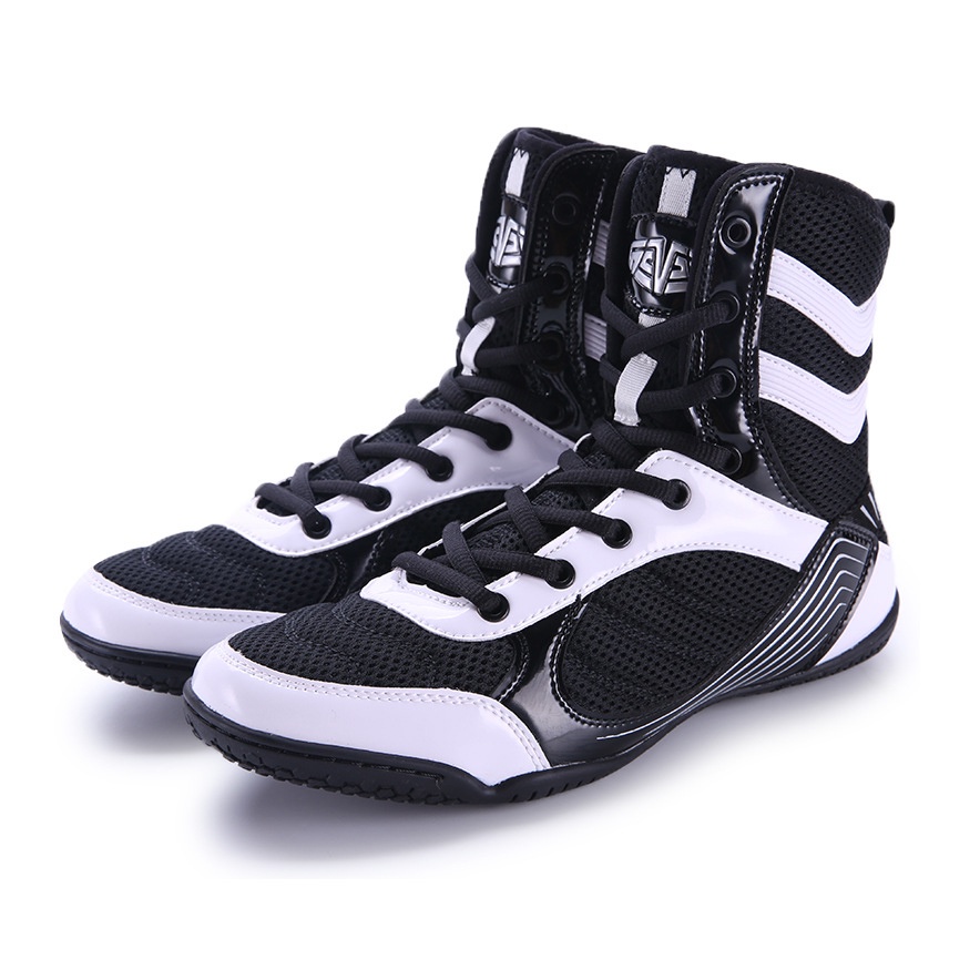 Mingsibo High Top Professional boxing Shoes Black / White Shopee