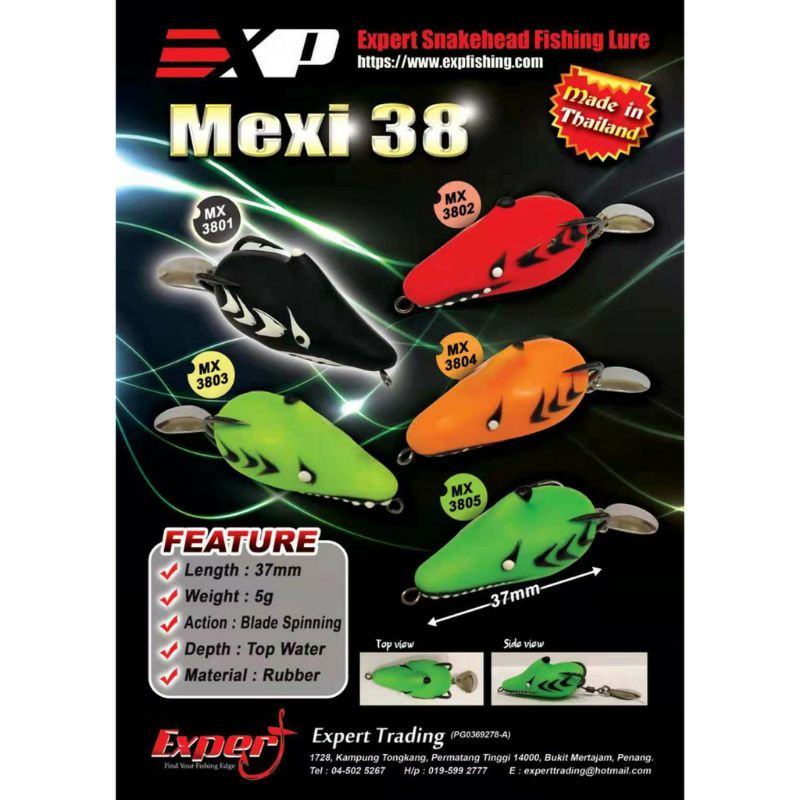 EXP Mexi 38 Soft Rubber Frog Lure For Snakehead Haruan Toman