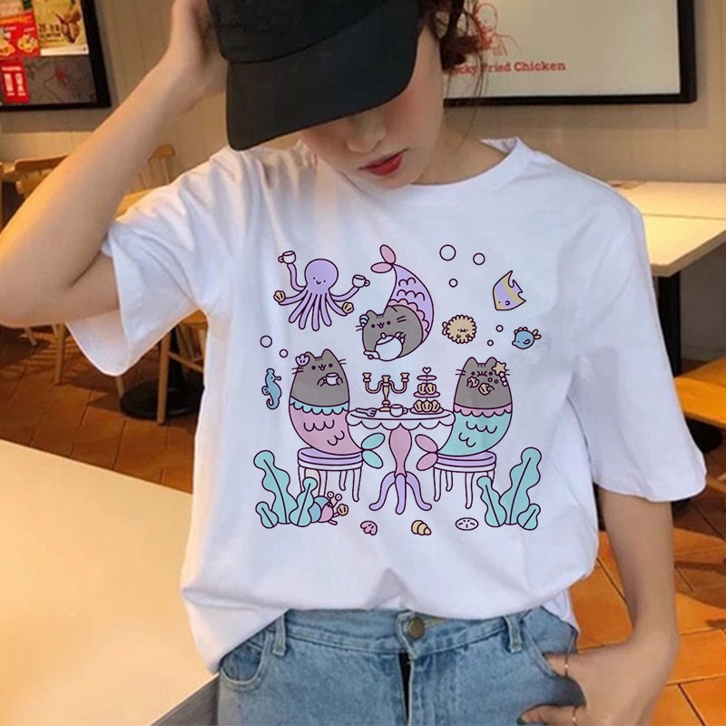 tshirt viral cotton cuteCat T Shirts Women Harajuku Funny Cartoon ...