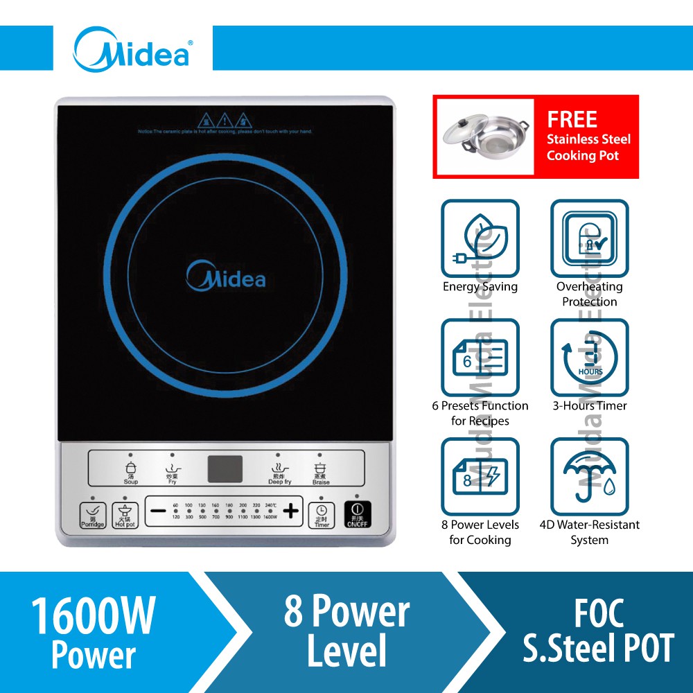 Midea Induction Cooker 1600W C16SKY1613 (Free Stainless Steel Cooking