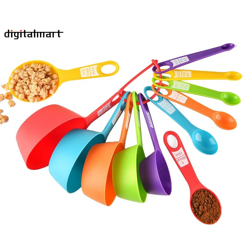 12 Pcs Plastic Measuring Cups and Spoons Set,Colored Kitchen Measure ...