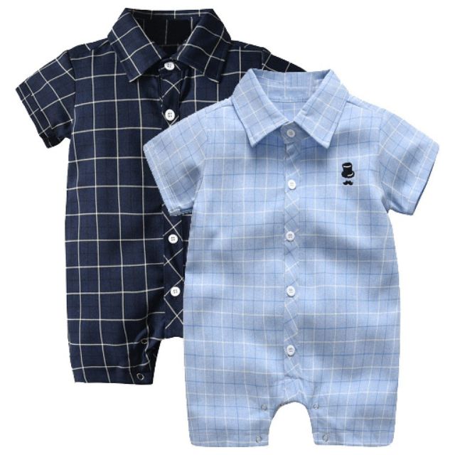 MALAYSIA READY STOCK Baby Boy Checkered Romper with Collar Shopee