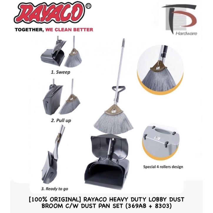 [100 ORIGINAL] RAYACO HEAVY DUTY LOBBY DUST BROOM C/W DUST PAN SET
