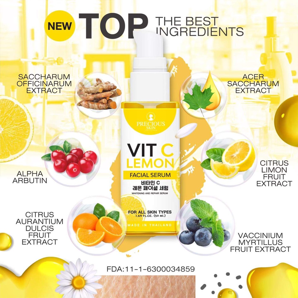 Precious Skin Thailand Vitamin C Lemon Facial Serum 50ml for ALL SKIN
