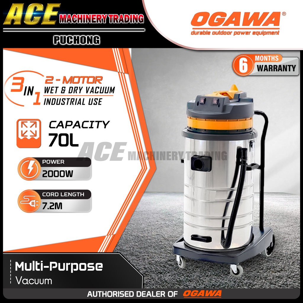 [ 100 Original ] OGAWA 70L Industrial Vacuum Cleaner BF5802 Wet & Dry Stainless Steel Vacuum