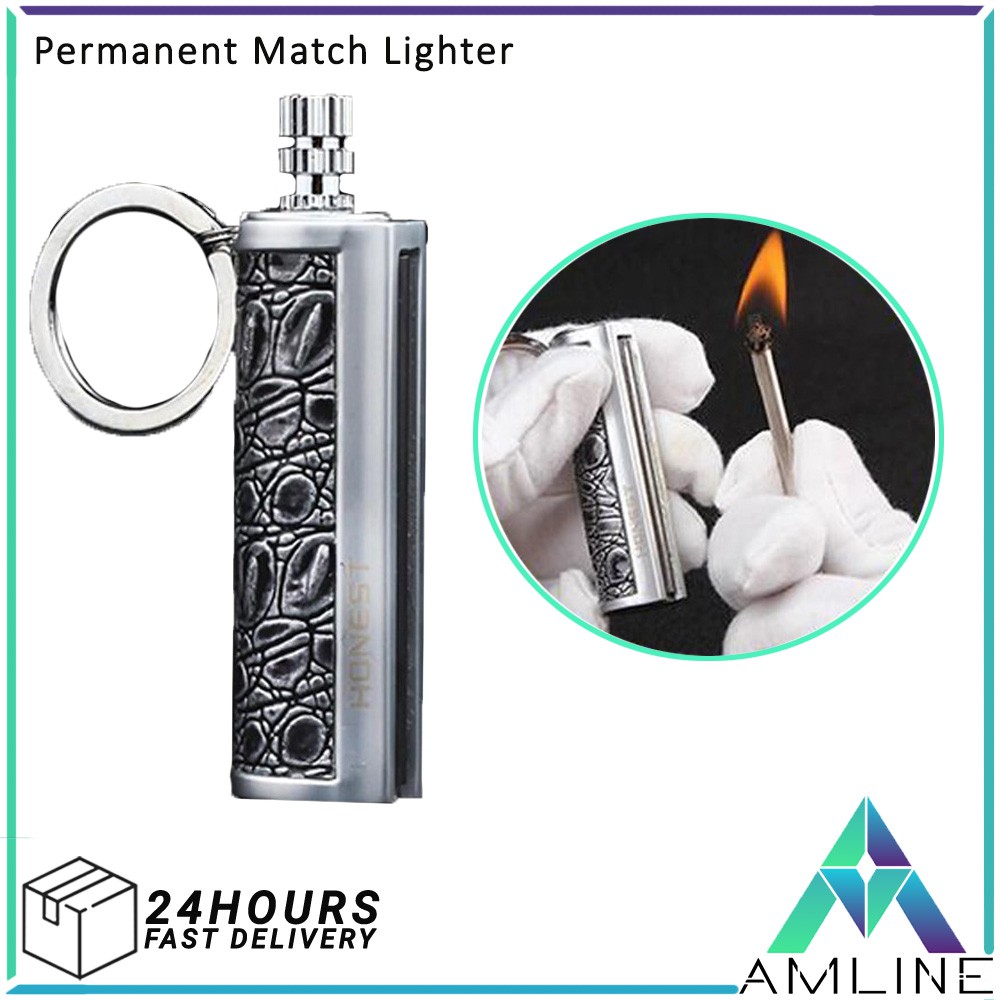 [READY STOCK] Permanent Match Striker Lighter with Key Chain Silver ...