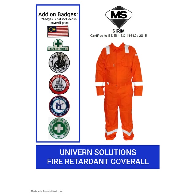 DOSH SIRIM Approved Fire Retardant Coverall (FRC) Orange 220gsm