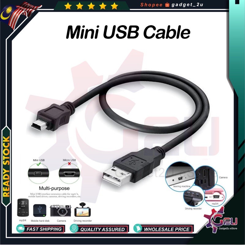 Mini USB Cable, Sync & Charge Lead USB A to 5 Pin B Phone MP3/MP4 Cable ...