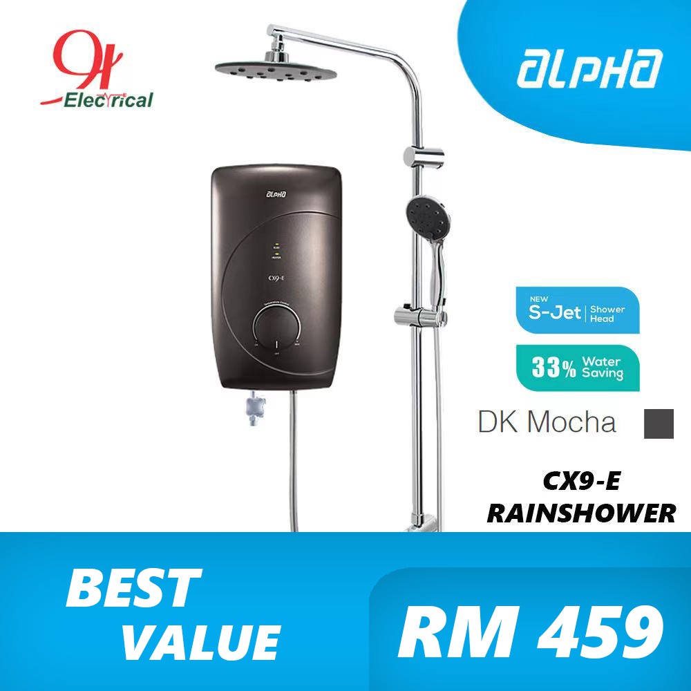 ALPHA Instant Water Heater With Rainshower DK Mocha CX9E | Shopee Malaysia