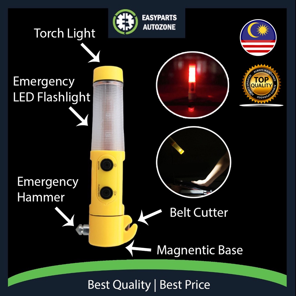 Autozone Car Emergency LED Flashlight Torch Light Hammer Belt Cutter