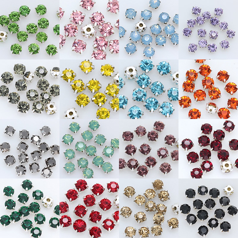 100pcs 4MM crystal glass Sew On Rhinestones diamante silver copper claw ...