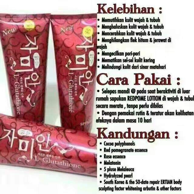 cara pemakaian red pome l glutathione SYB POMEGRANATE L-Glutathione Moist Whitening SPF 50++ Lotion/Cleanser/Scrub (300g) Glow up 7x faster in