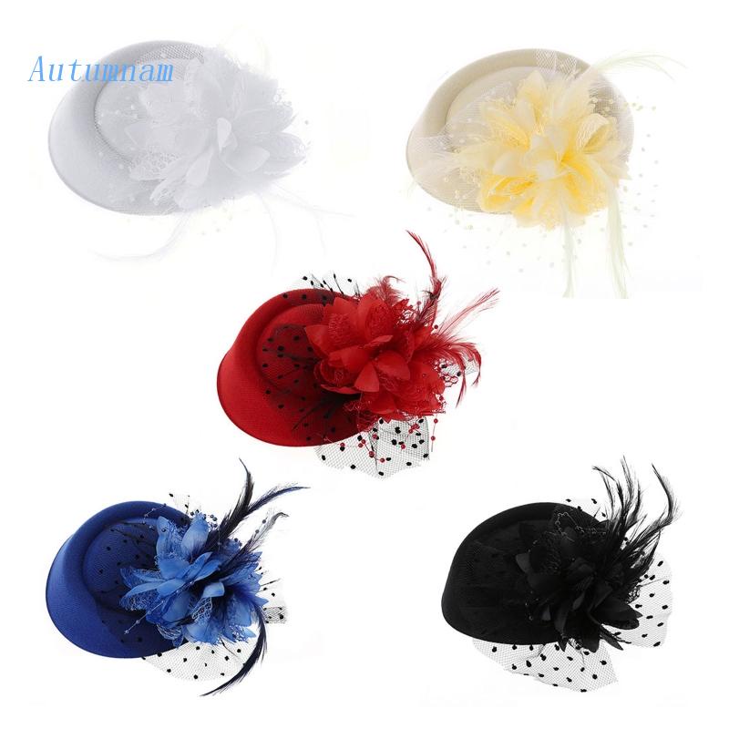 AUTU Fascinators Pillbox Hat Cocktail Tea Party Cap with Veil Feather