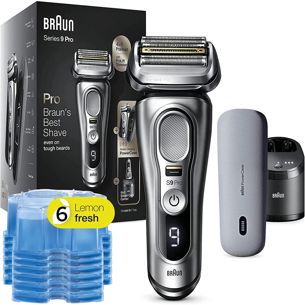 Braun Series 9 Electric Shaver + Clean and Renew Cleaning Cartridges