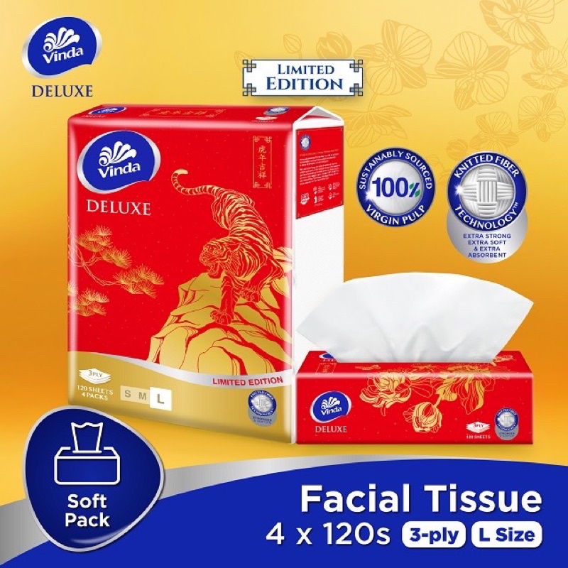 Vinda Deluxe Facial Tissue Large 3ply CNY Edition (4x120s) | Shopee ...