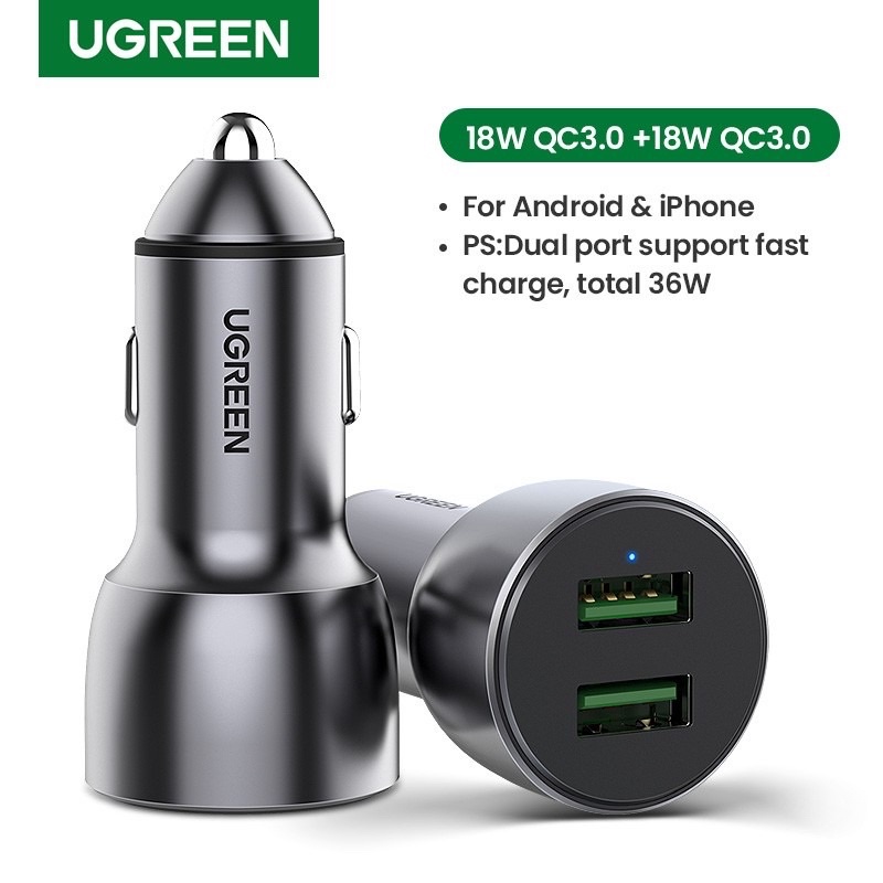 UGREEN Car Charger Dual USB A Type C PD 20W QC 3.0 Quick Charge Super Fast  Charging Phone Samsung Smartphone Mobile 10144 ( Dual USB A )