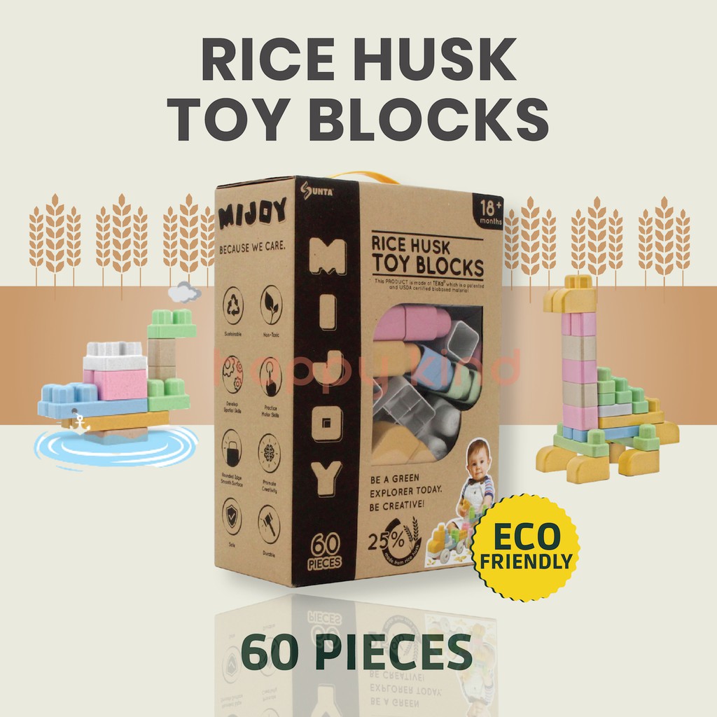 MIJOY Rice Husk Toy Blocks (60 Pieces) for 18M+ | Shopee Malaysia