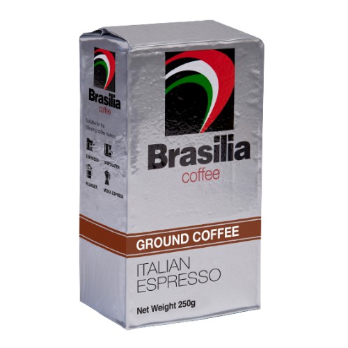 Brasilia Ground Coffee Brick Pack Italian Espresso 250g, 100 Arabica