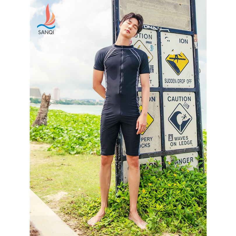 🔥Sanqi Men's Swimsuit OnePiece KneeLength Pants Suit Boxer Conservative AntiEmbarrassment New