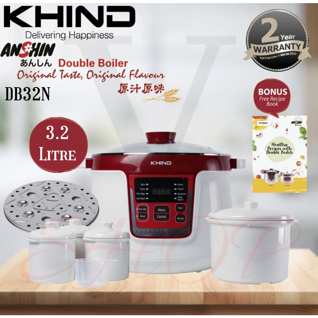 KHIND 3.2L DOUBLE BOILER STAINLESS STEEL INNER POT WITH 4 CERAMIC POT DB32N Shopee Malaysia
