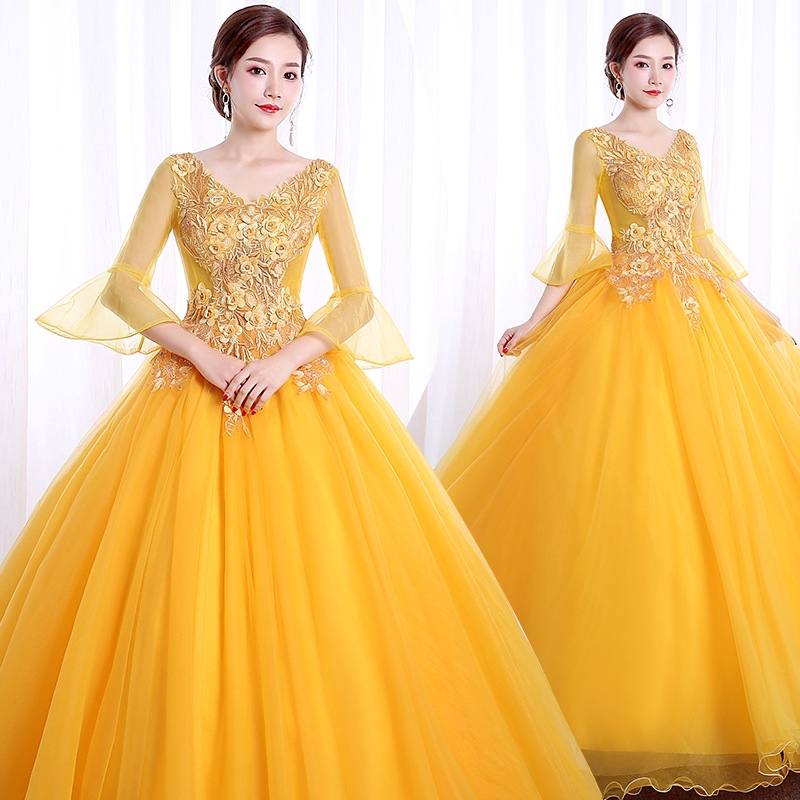 Elegant Yellow Gold Dinner Dress Maxi Dress Formal Evening Bride Dress ...