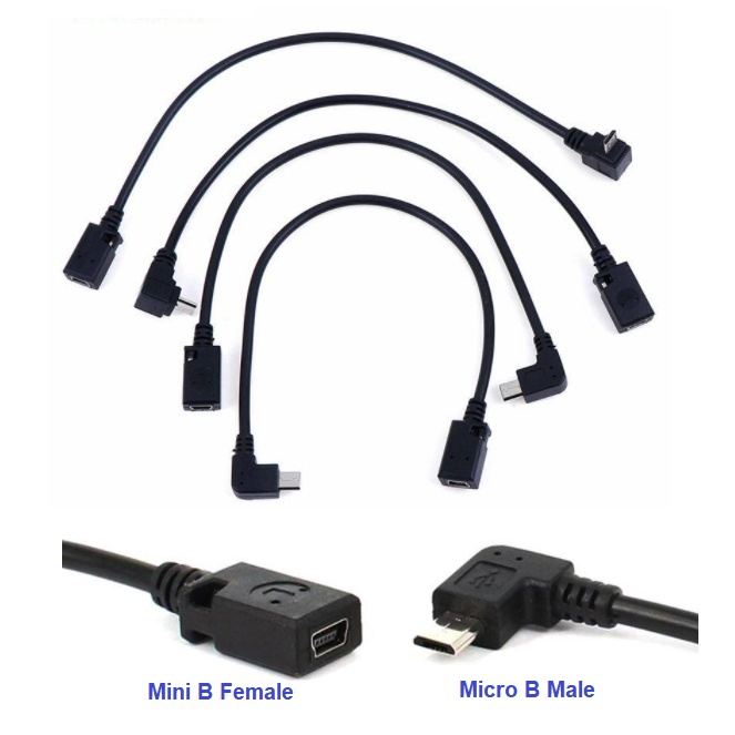 USB Cable Mini B Female to Male Micro B Left Right Up Down Angle ...