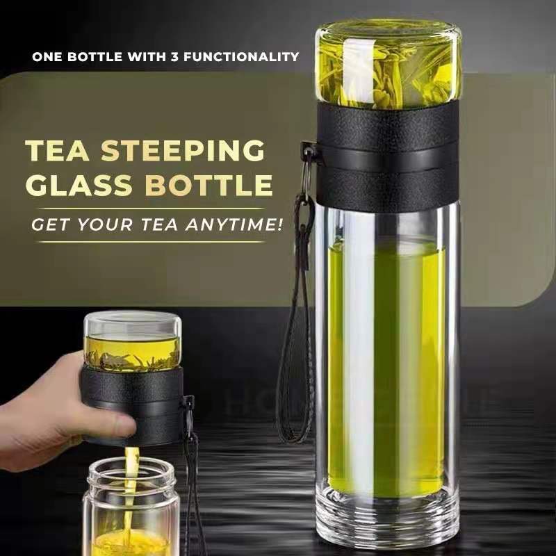 CS_Tempered Glass Water Bottle Tea Filter Heat Resistant Tumbler Teapot