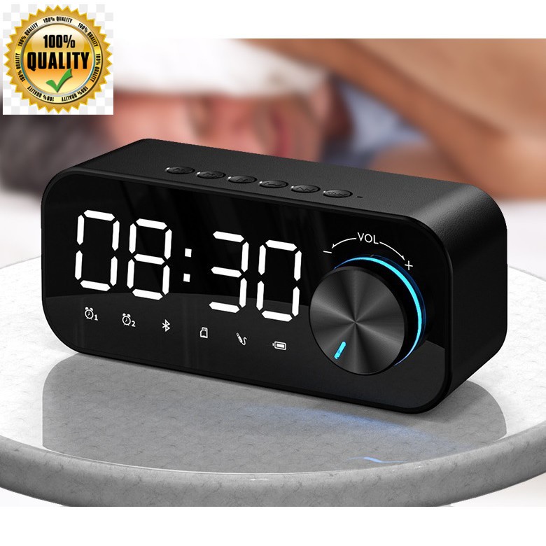 Bluetooth Speaker FM Radio Wireless LED Mirror Alarm Clock Music Player