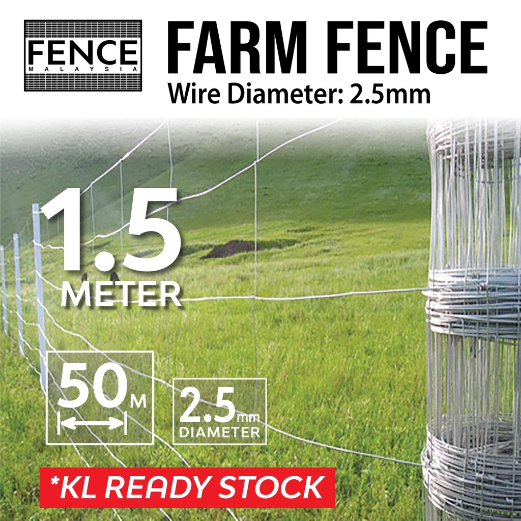 Pagar Kebun (Wire Diameter 2.5mm) Cyclone Fence (1.5m x 50m) Galvanised