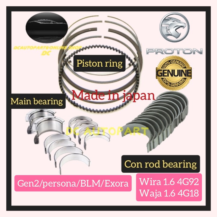 Japan Proton Wira Waja Gen Persona Blm Exora Piston Ring Main Bearing Con Rod Bearing