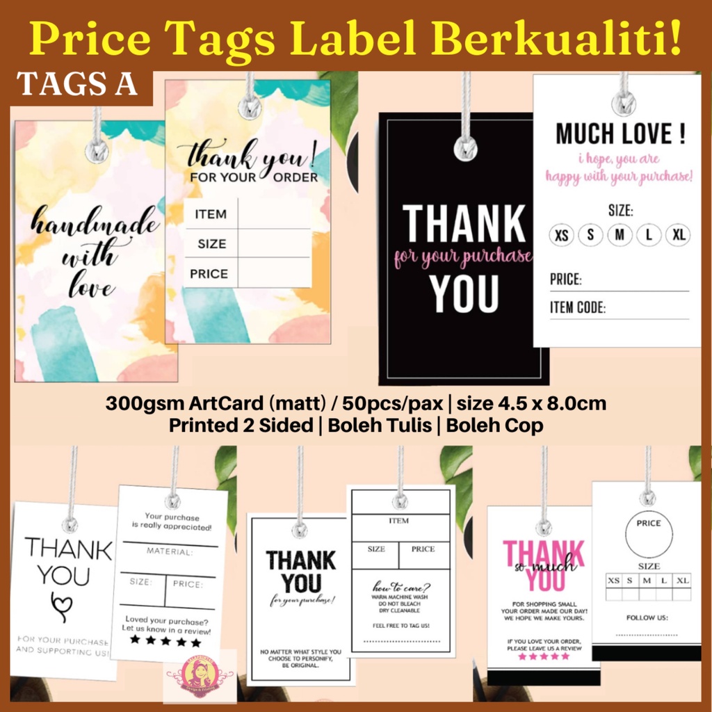 50pcs PRICE TAG LABEL For Clothing Price Tag Gun Holder Thank You