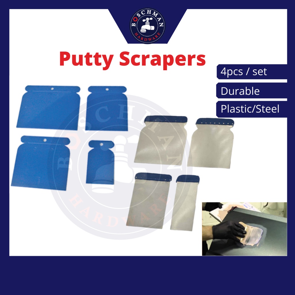 4pcs PVC Plastic Scrapers With Steel Blade Steel Scrapers Putty Scraper ...