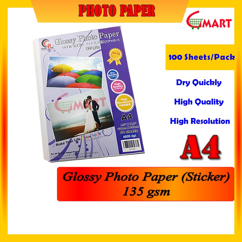 Glossy Photo Paper (STICKER) A4 135gsm (50 sheets) Shopee Malaysia