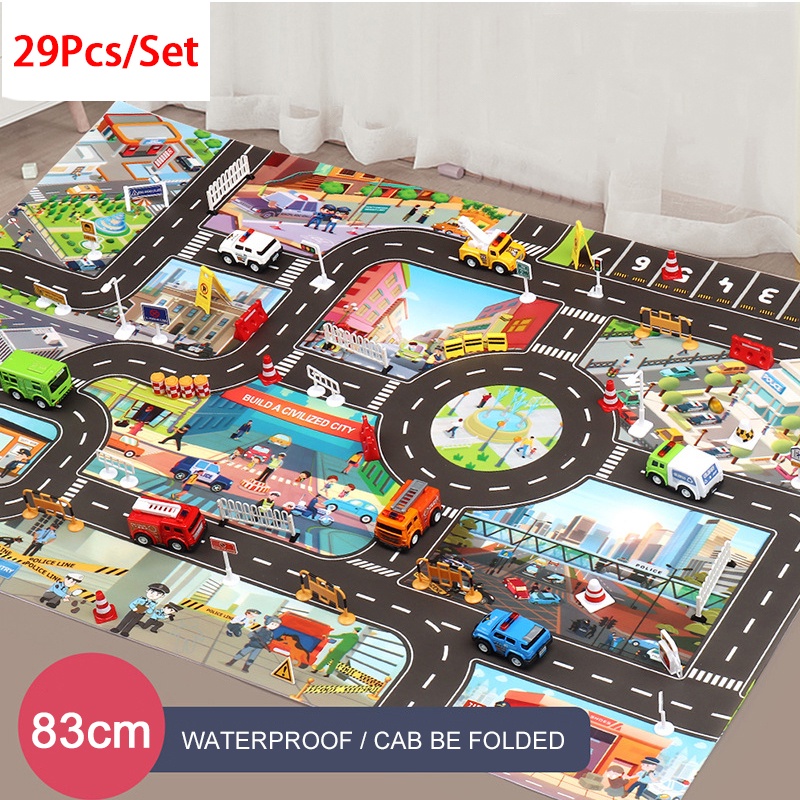 29Pcs Baby Play Mat Road Map for Kids Cartoon Plastic Thin Traffic Rug Little Boys Girls Toys