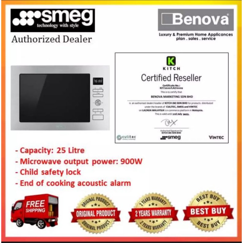RAYA MEGA SALE !! SMEG 25L S/Steel Built in Microwave with Grill