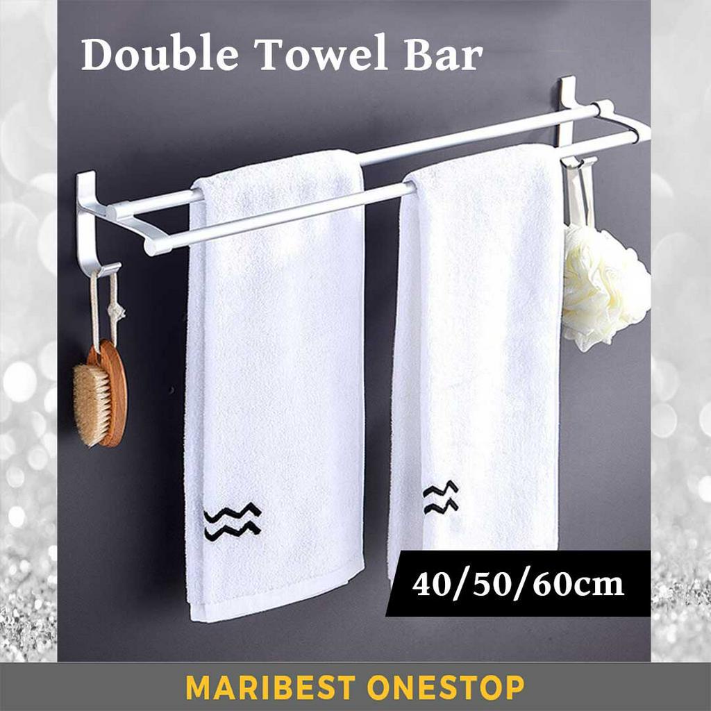 40/50/60cm Wall Mounted Aluminium Bathroom Double Towel Bar Rack with