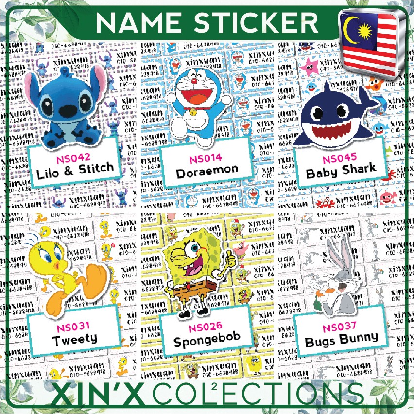 Name Sticker Cartoon Cute Kids School WATERPROOF PELEKAT NAMA MURID ...