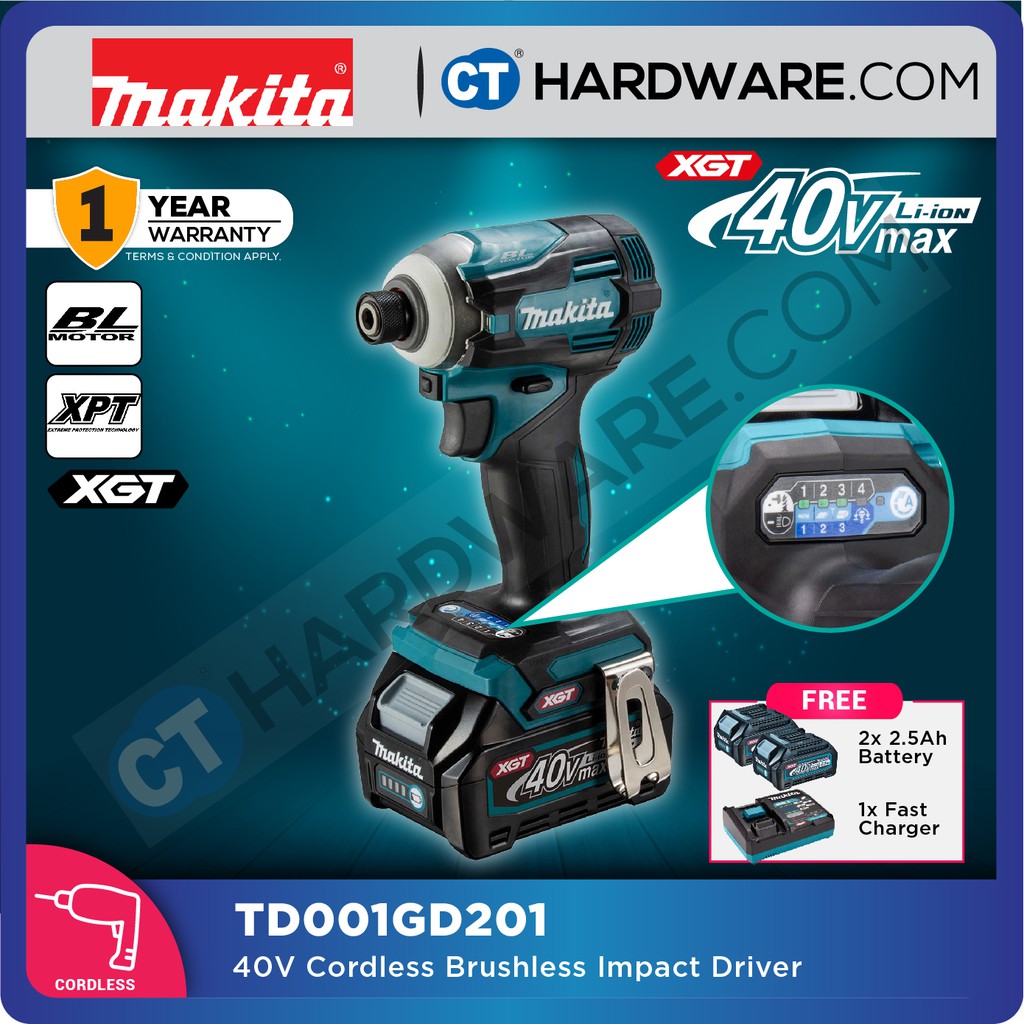 Makita TD001GD201 Cordless Brushless Impact Driver 40V 1 4