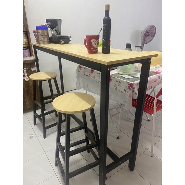Local Made Solid Wood Handmade Bar Table With Two Stools (160 cm ...