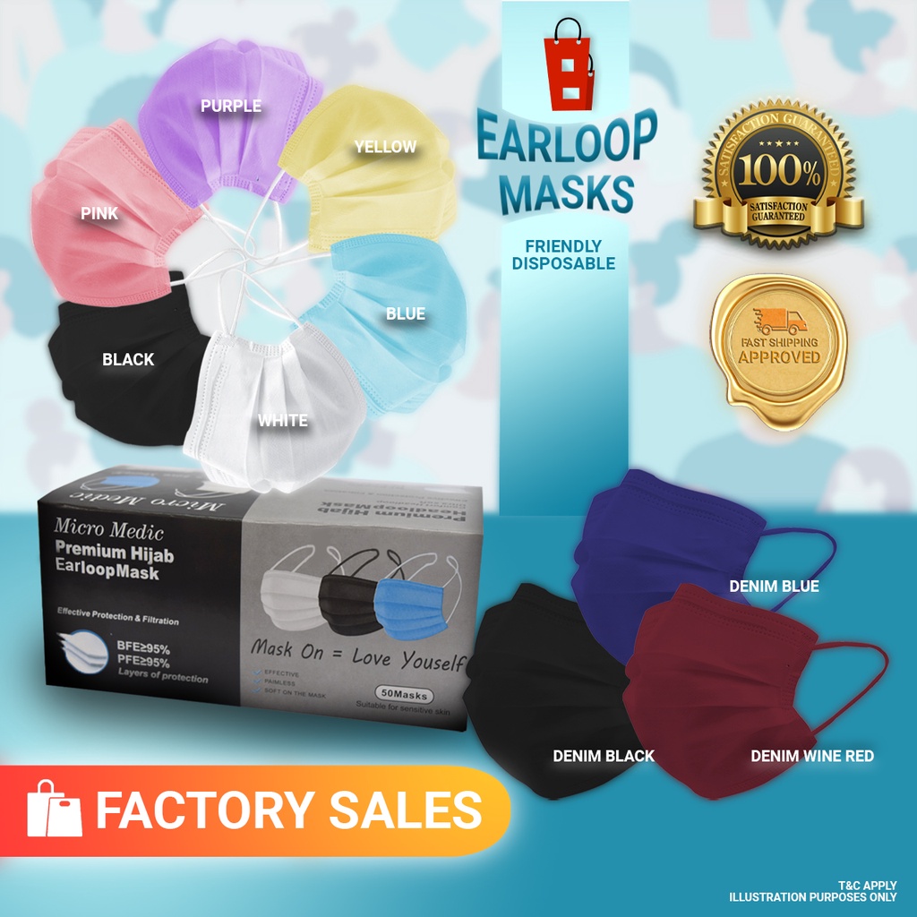 READY STOCK Earloop Mask 50 pcs Face Mask Disposable Earloop 3ply Anti-dust  Breathable Civilian Disposable Face Masks