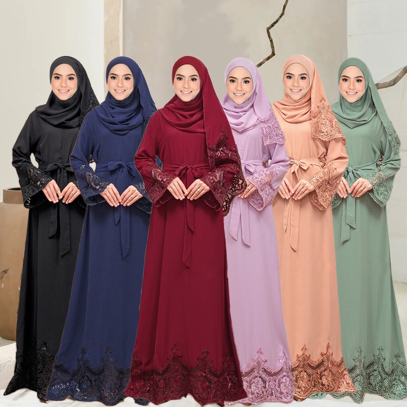 Ready Abaya Lace Dress Free Shawl Raya 2022 Jubah Abaya Moden Nursing