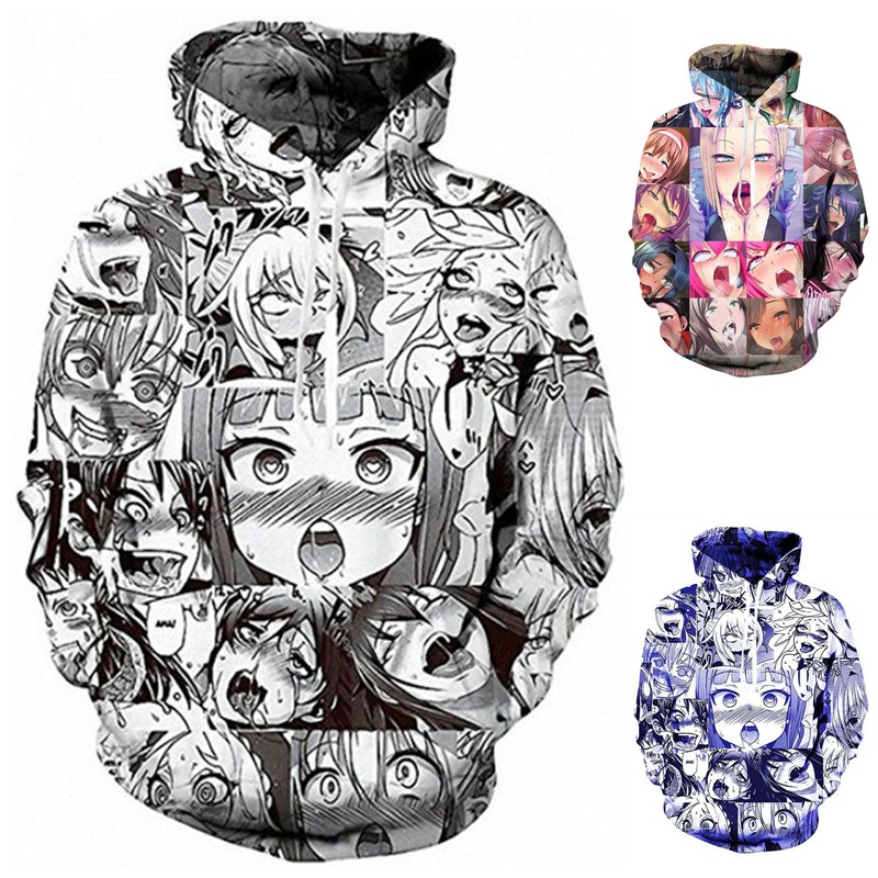 Unisex Ahegao Hoodie Hentai Anime Sweatshirt Pullover Women‘s And Girlss Long Sleeve Funny 3d 4049