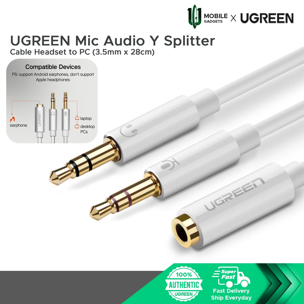 UGREEN Mic Audio Y Splitter Cable Headset to PC (3.5mm x 28cm) | Shopee ...
