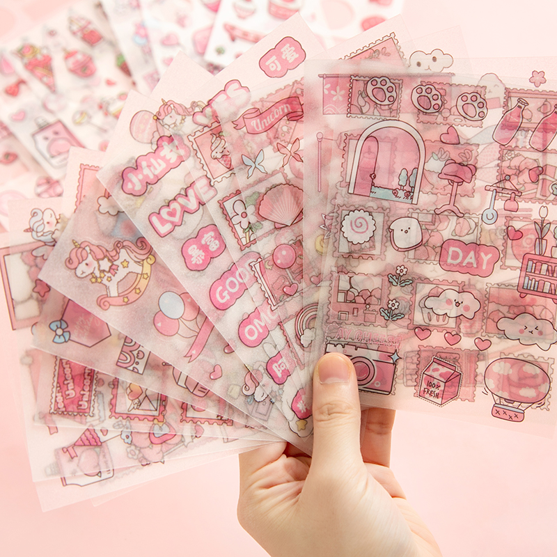 4 Sheets Pink Series Cute Cartoon Sticker Handbook Decoration Sticker ...