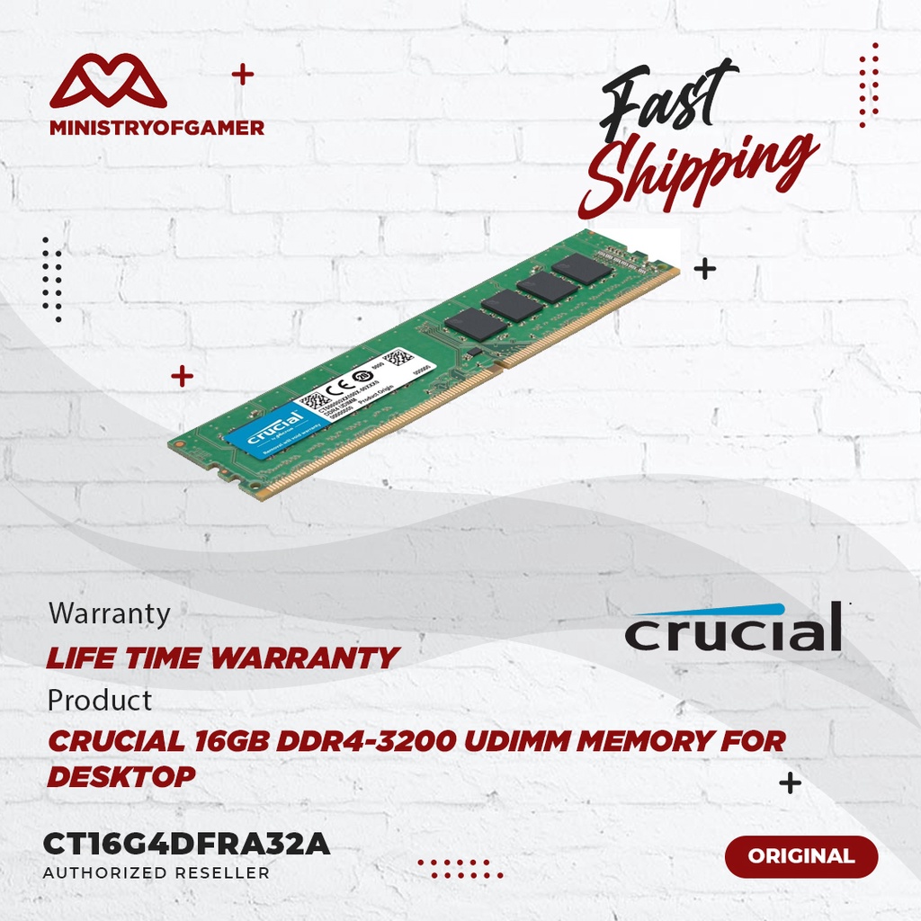 Crucial 16GB DDR4-3200 UDIMM Memory for Desktop (CT16G4DFRA32A