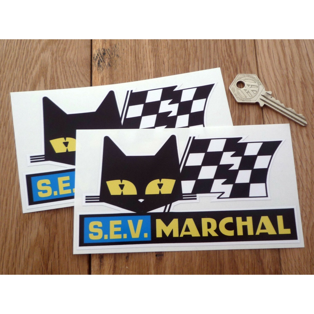 x2 SEV MARCHAL Cat & Script Race Car STICKERS GT40 LeMans 24hour ...