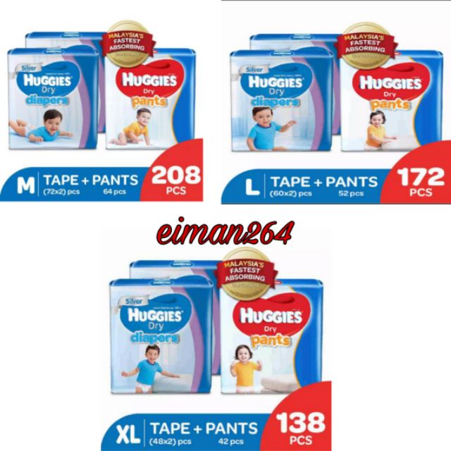 COMBO HUGGIES DRY DIAPERS (2PACK) + HUGGIES DRY PANTS (1PACK) Shopee Malaysia