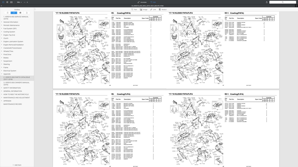 KAWASAKI VERSYS KLE 650 (2015+) SERVICE WORKSHOP MANUAL+ PARTS ...