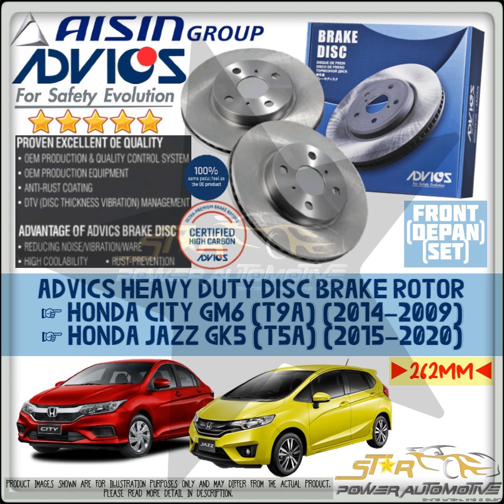 AISIN ADVICS Heavy Duty Honda City GM6 T9A / Jazz GK5 T5A Brake Disc ...