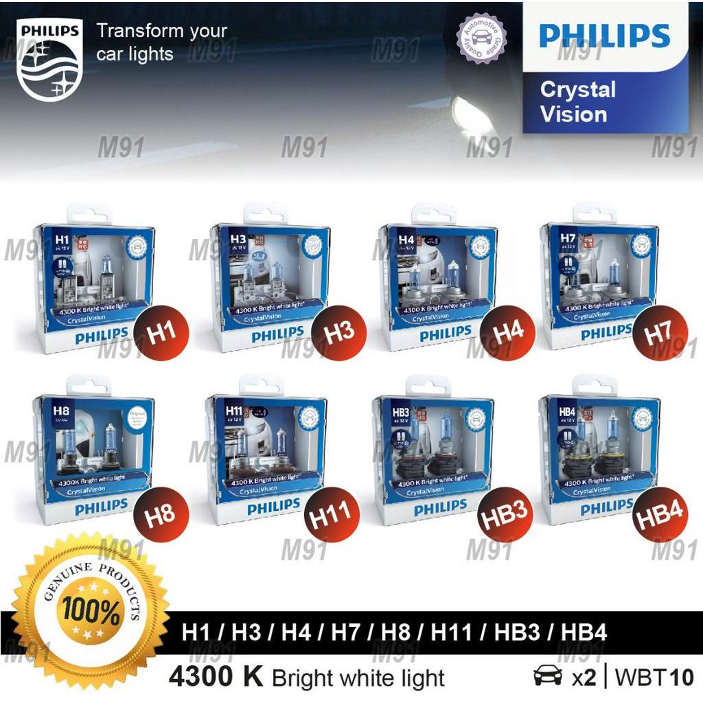 Philips H4 Crystal Vision 4300K White Halogen Bulbs